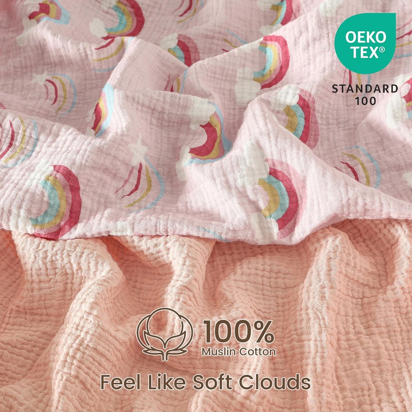 david's kids Muslin Crib Sheets for Boys Girls, 2 Pack 100% Cotton Soft Breathable Fitted Baby Sheet Set, 28x52 Inch Fits Standard Crib and Toddler Mattresses, Rainbow