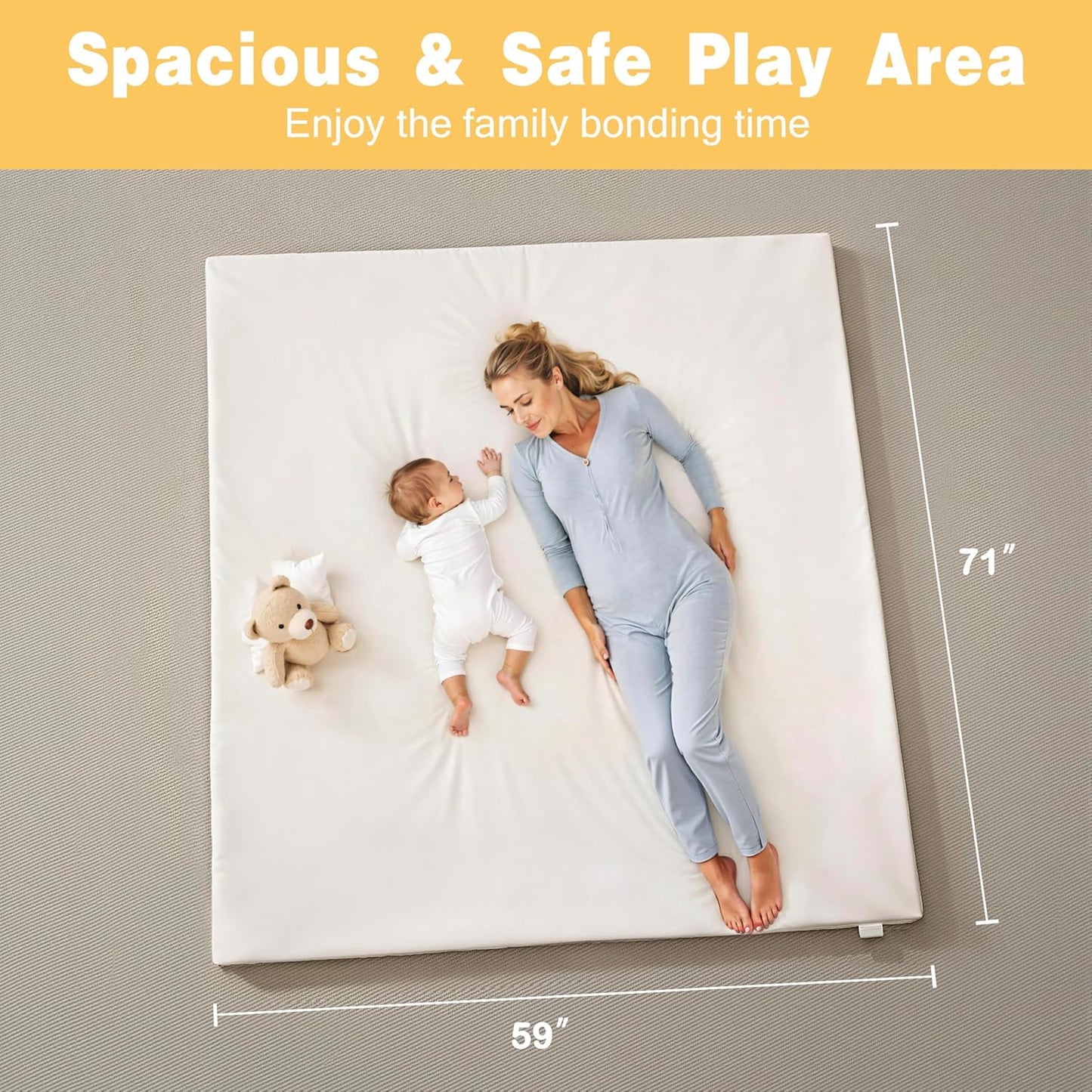 Padded 71" ×59" Large Baby Play Mat for Floor, 1.3" Thick Foam Mat with Soft Vegan Leather, Baby Tummy Time Playmat for Safe Play Area, Non-Slip Bottom, Fits 71" x59" Playpens