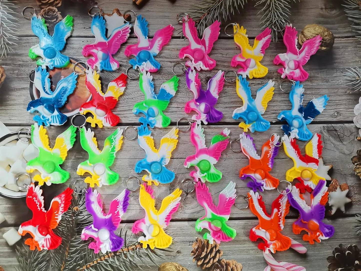 24 Packs Bulk Mini pop Fidget Keychain , Birthday for Boys and Girls Kids Party Favors Supplies and Classroom Student Prize