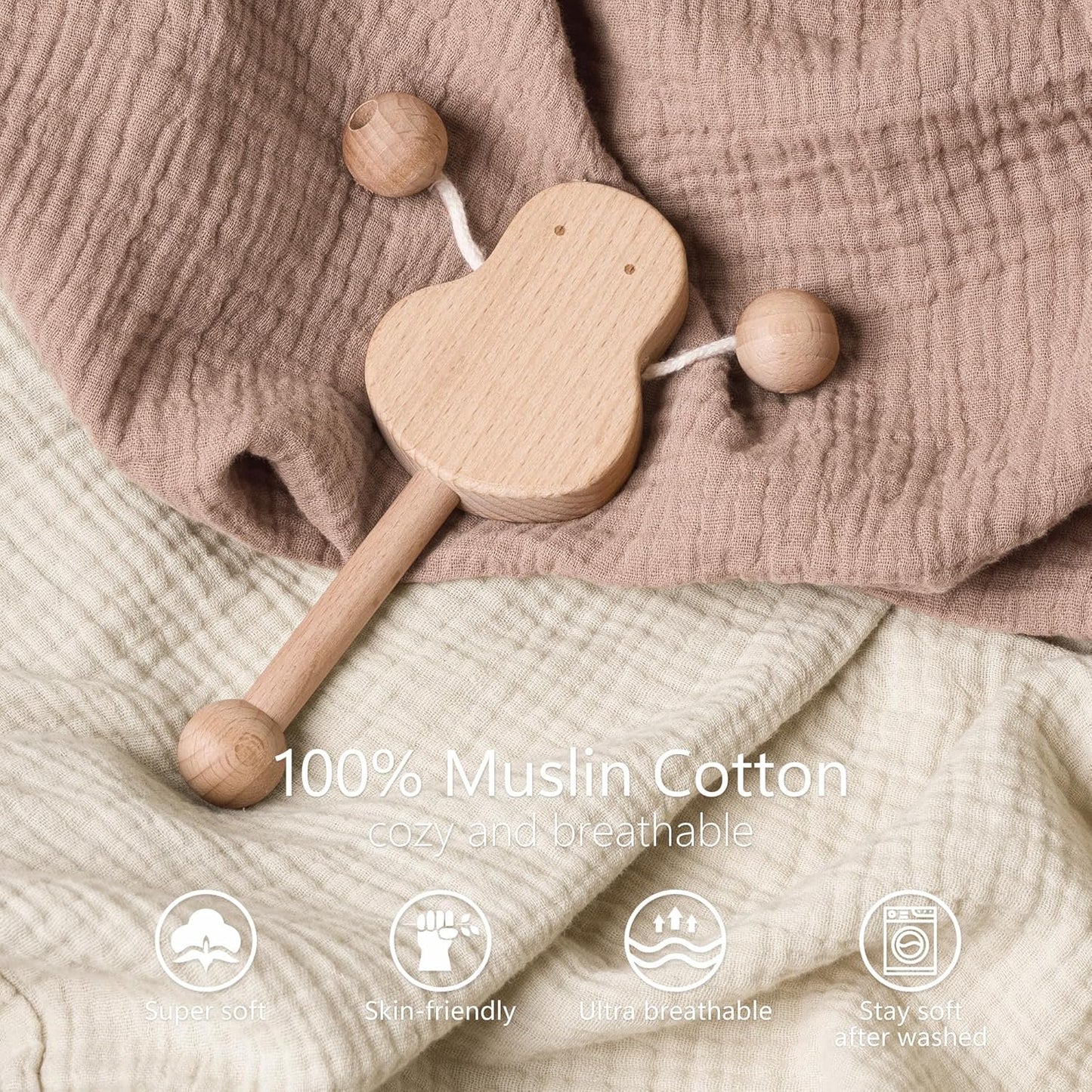 Bearmoss Changing Pad Cover, 2 Pack Muslin [100% Cotton] Diaper Changing Table Covers, 32'' x 16'' Soft Breathable Changing Pad Sheets for Unisex Baby Girls and Boys with Strap Holes (Peanut)