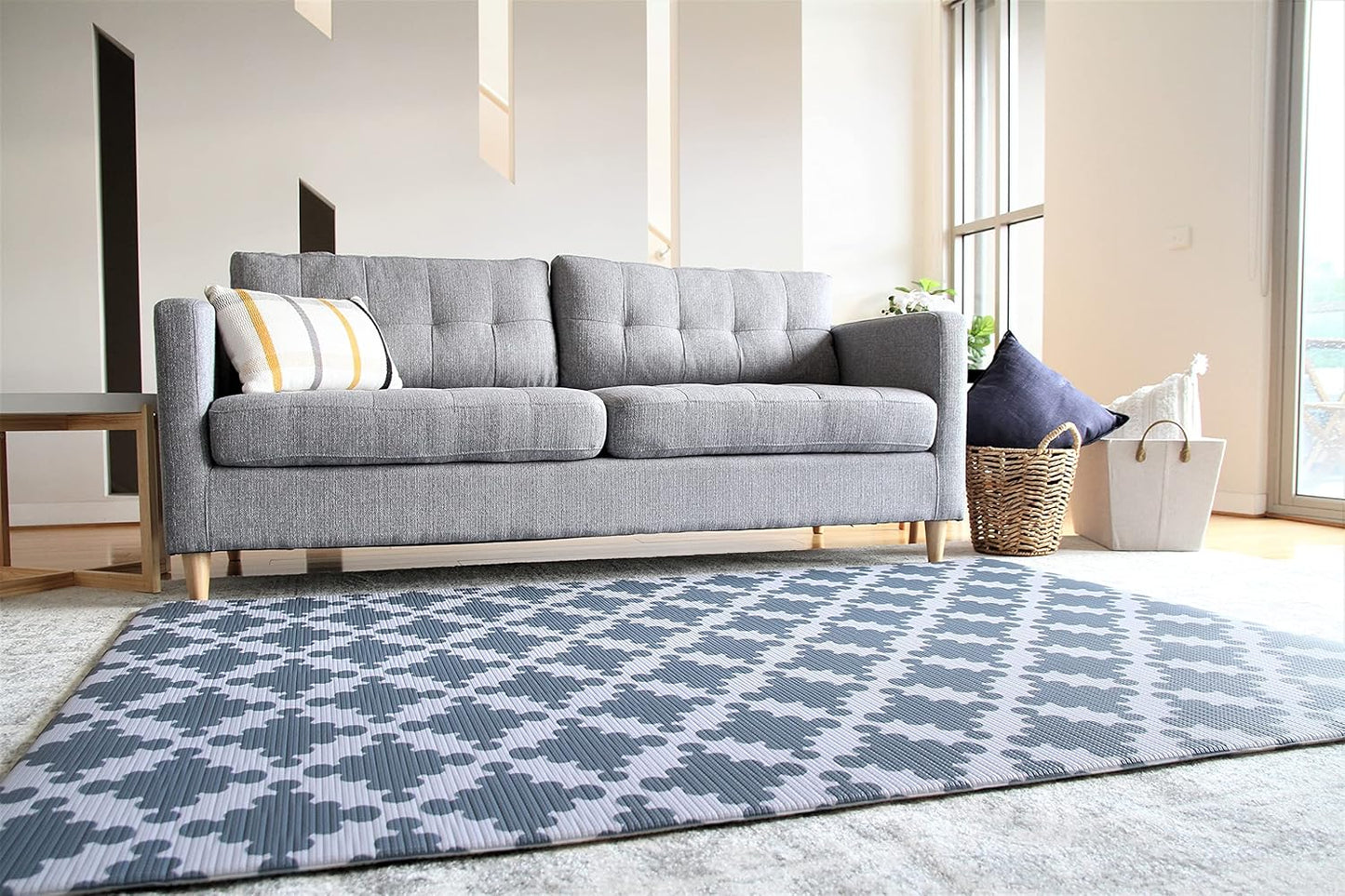 Cushmat Stylish Reversible Foam Play Mat (Large, Luxe NAT - Sage Grey Star) - Soft, Waterproof, Durable Play mat for Infants, Babies, Toddler, Kids & Grownup - 6.5ft x 4.5ft