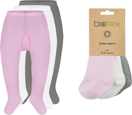 3 Pairs Organic Cotton Baby Girl and Boy Tights for Winter, Seamless Newborn Leggings, Toddler Stockings, 0-18 Months