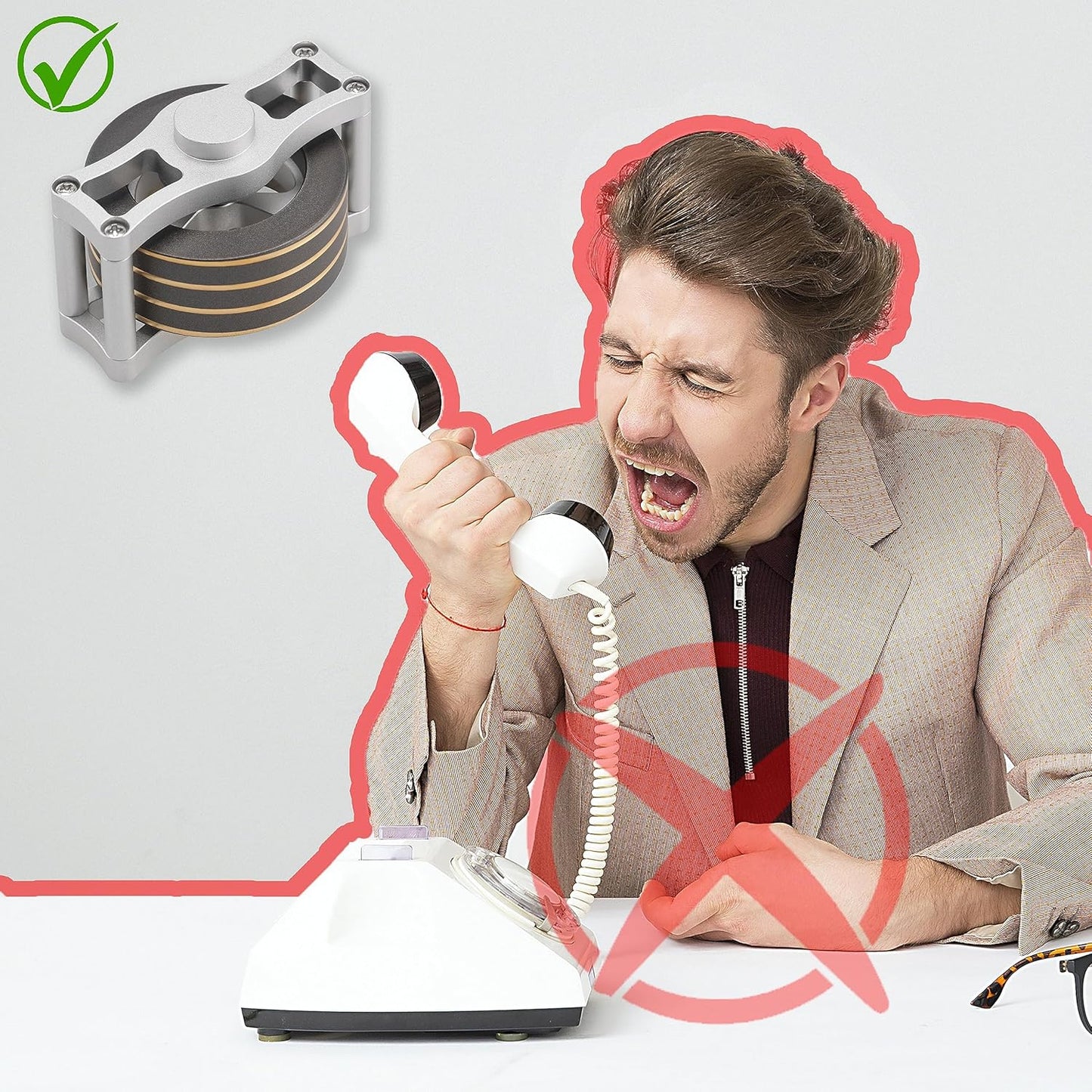 Brass Kinetic Spinning Top, Desk Fidget Toy for Adults, Stress Relief Toy for Office, Gray