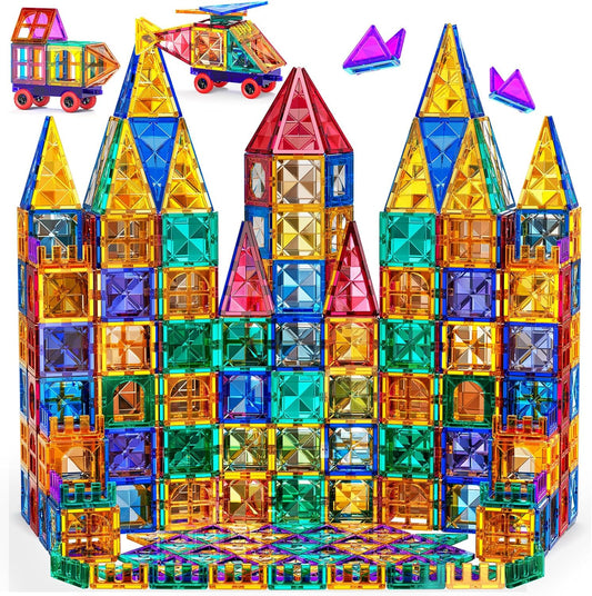 TEMI Magnetic Tiles,Building Blocks, Magnets Building Set, Learning & Education Toys Christmas Toy Gift for Ages 3 4 5 6 7 8+ Year Old Toddler Kids Boys and Girls (Magnetic Tiles-180pcs)