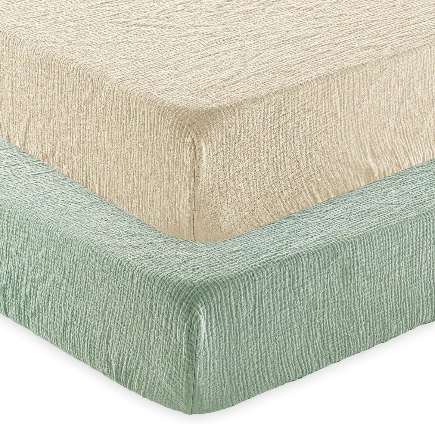david's kids Muslin Crib Sheets for Boys Girls, 2 Pack 100% Cotton Soft Breathable Fitted Baby Sheet Set, 28x52 Inch Fits Standard Crib and Toddler Mattresses, Oat Milk & Sage Green