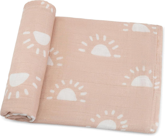 Comfy Cubs Muslin Swaddle Blankets Pack of 1 - 47 x 47 Inch Soft Cotton Baby Blanket Set, Large Multipurpose Wraps for Newborns - Self-Soothing Swaddles for Newborns - Blush Sun