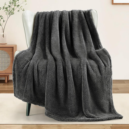 Exclusivo Mezcla Soft Fleece Throw Blanket for Couch, Super Soft Velvet Plush Bed Blanket, Fuzzy Cozy and Warm for All Seasons, 50x60 Inches, Dark Grey