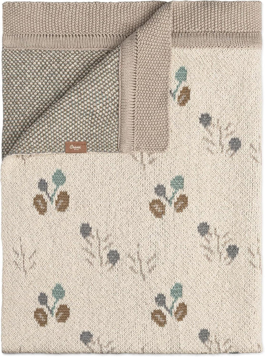 Crane Baby 100% Organic Cotton Knit Baby Blanket with Poppy Design, Soft Reversible Stroller and Crib Blanket, Gender Neutral Multicolor Bohemian