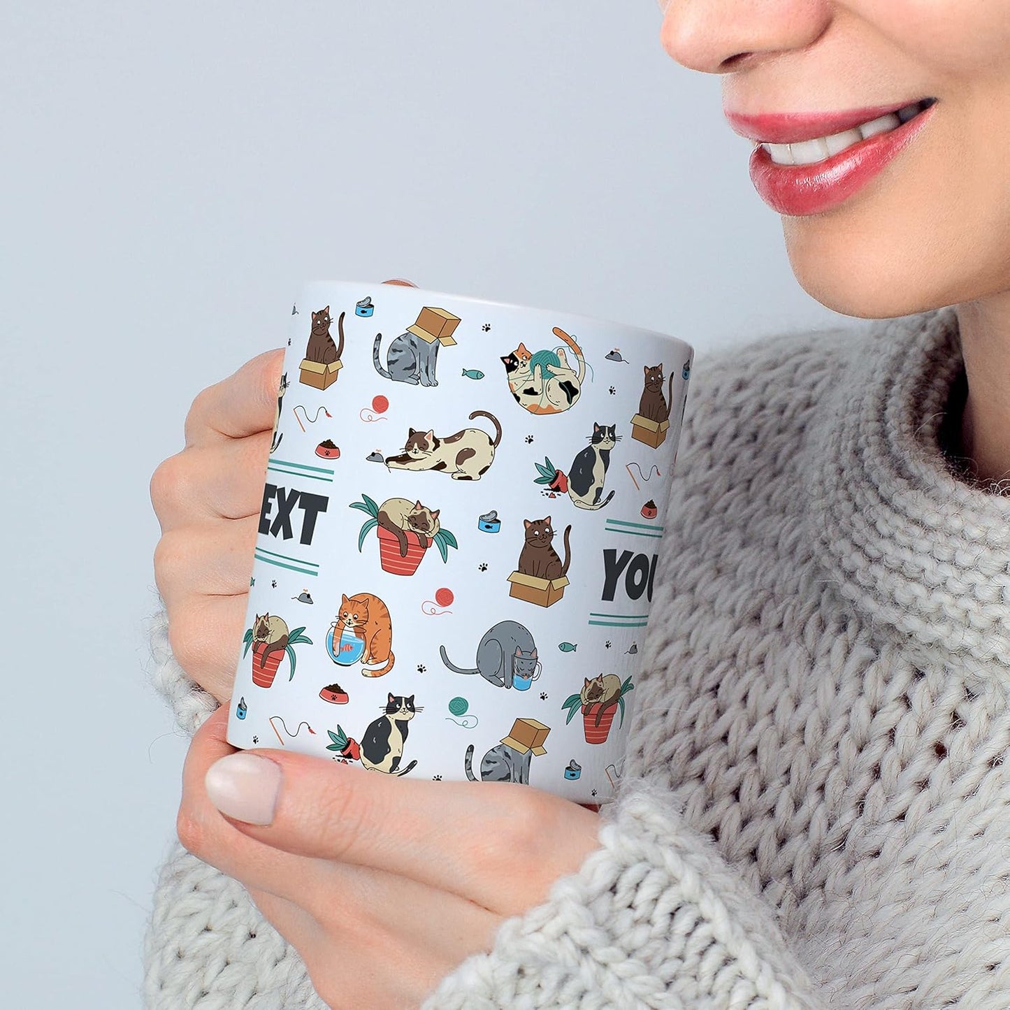 Personalized Mug for Kids - Cats - Custom Name/Text, Ceramic Hot Chocolate/Cocoa/Coffee Cup for Boys/Girls, Birthday/Christmas/Holiday Gift - 15 oz, Navy Blue Handle