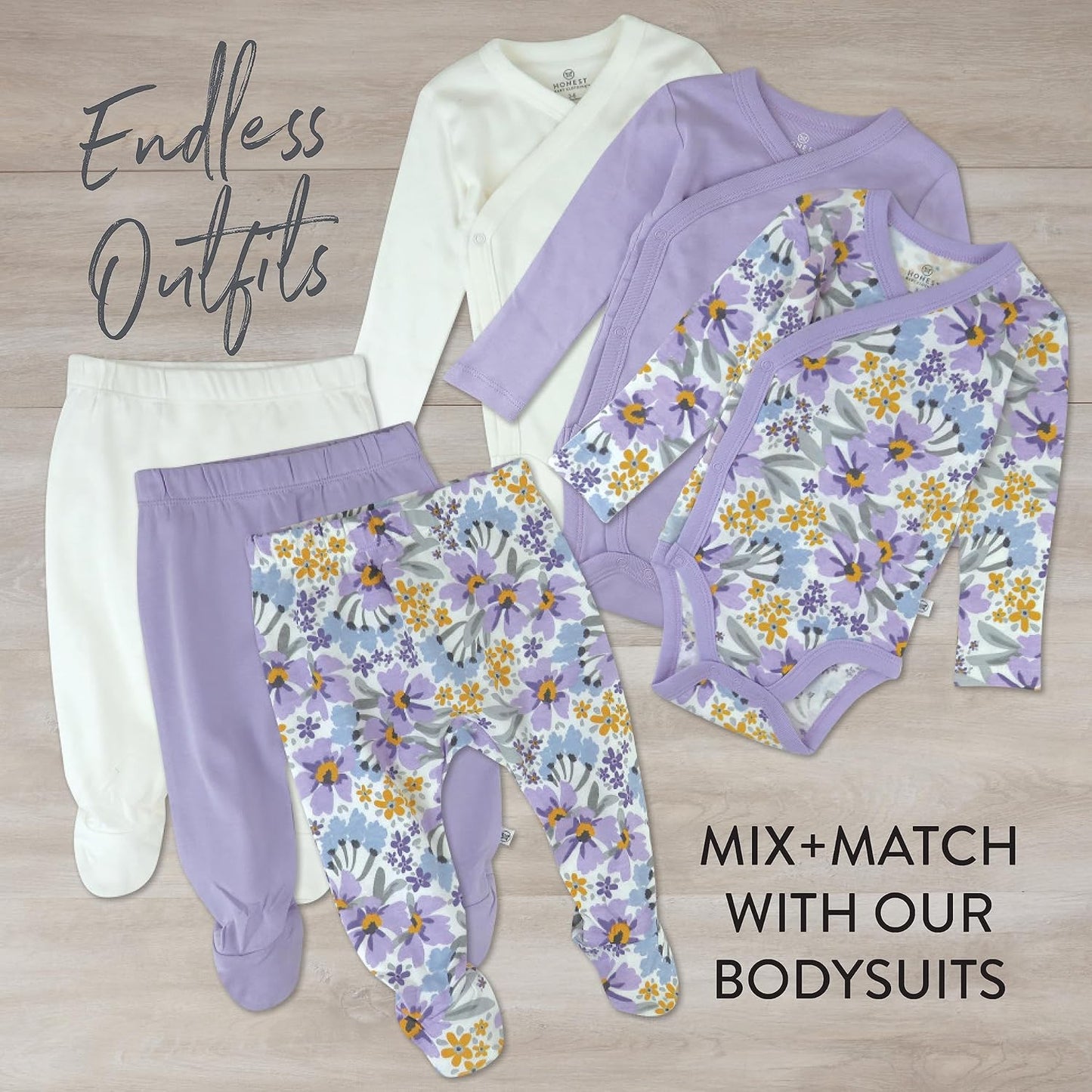 HonestBaby 3-pack Footed Pants Roomy Fit Pull on Bottoms 100% Organic Cotton for Infant Baby Boys, Girls, Unisex