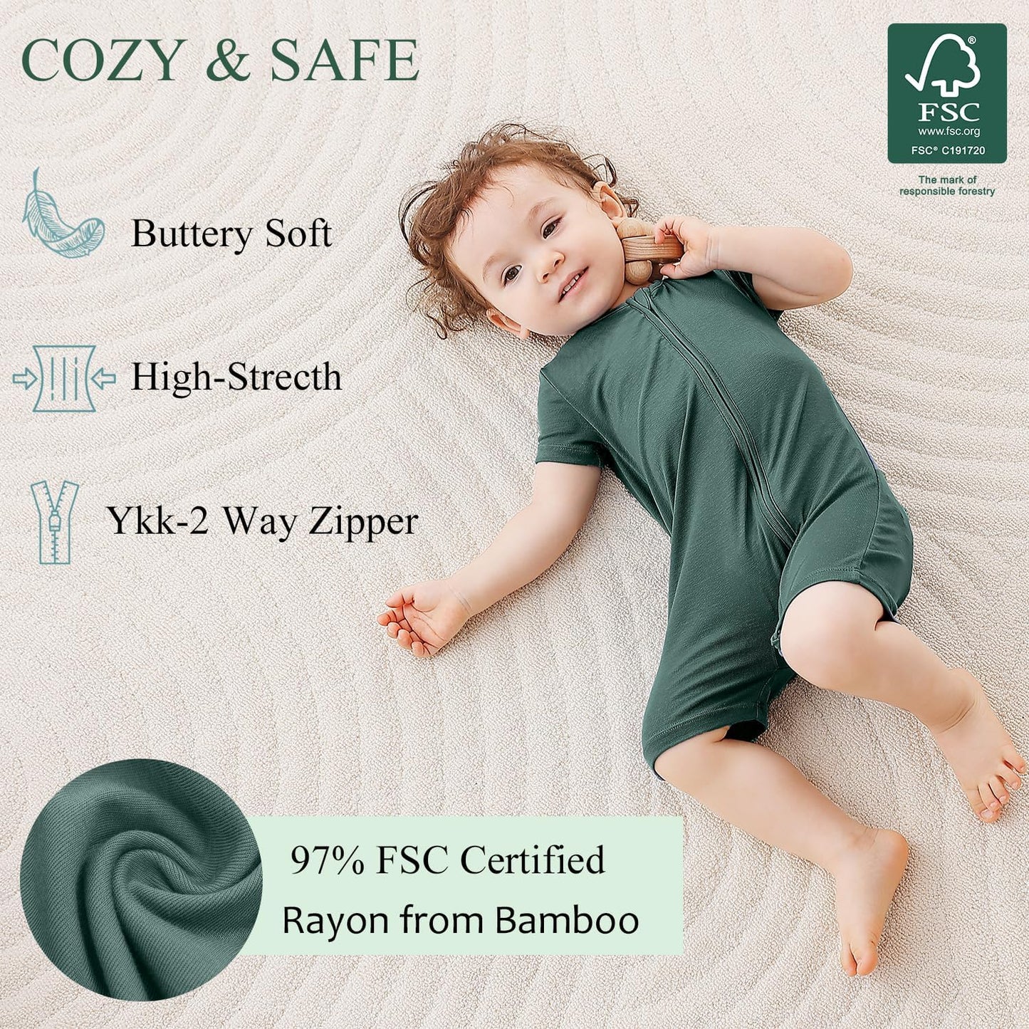 JunNeng Baby 2 Pack Rayon of Bamboo Romper Sleeper 2 Way Zipper Short Sleeve Jumpsuit Zipper Footless One-piece