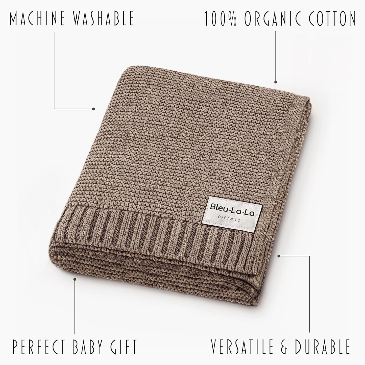 Heritage Knit Organic Cotton Baby Swaddle Blanket - 100% Luxury Organic Cotton Knit Receiving Blanket - Soft Warm Unisex Crib Blankets for Newborns Infants Boys & Girls (0-2Yrs - Milk Chocolate)