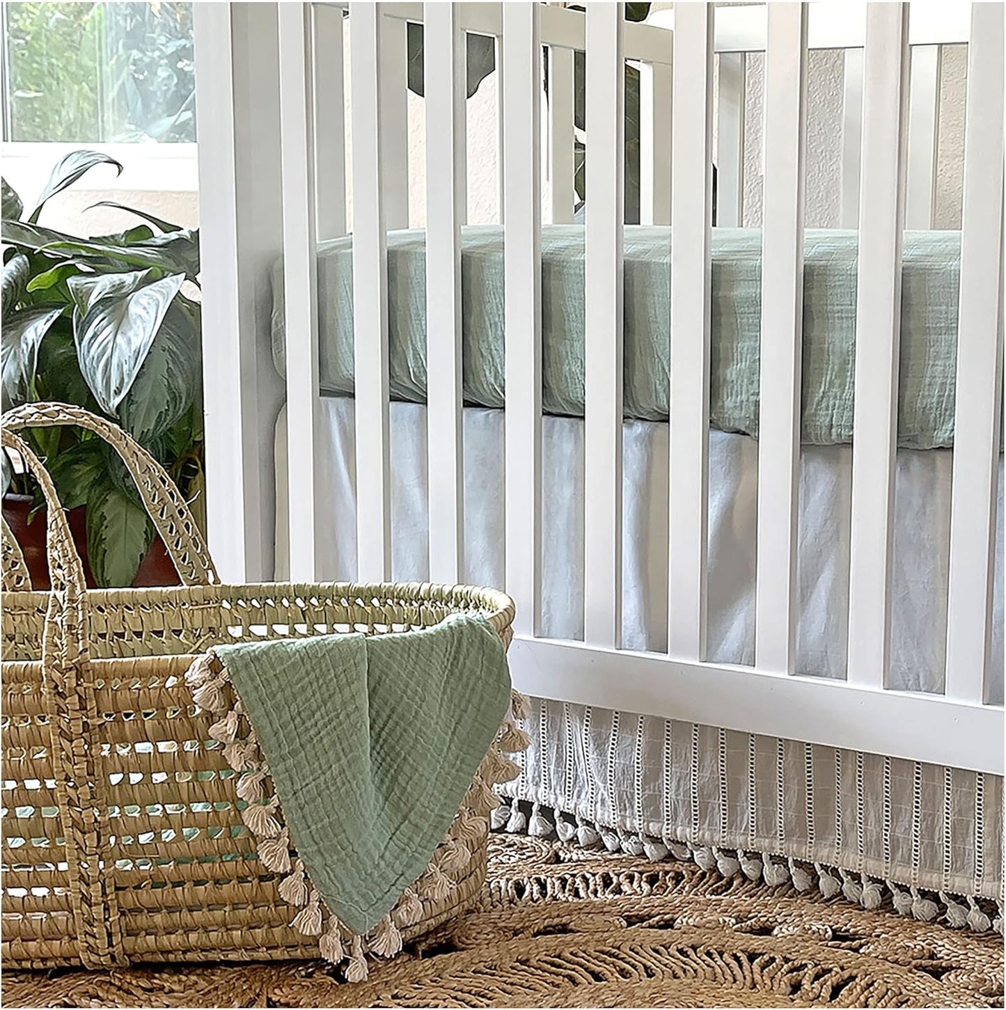 Crane Baby Fitted Sheet, Soft Cotton Fitted Sheet for Cribs and Nurseries, Evergreen, 28”w x 52”h x 9”d