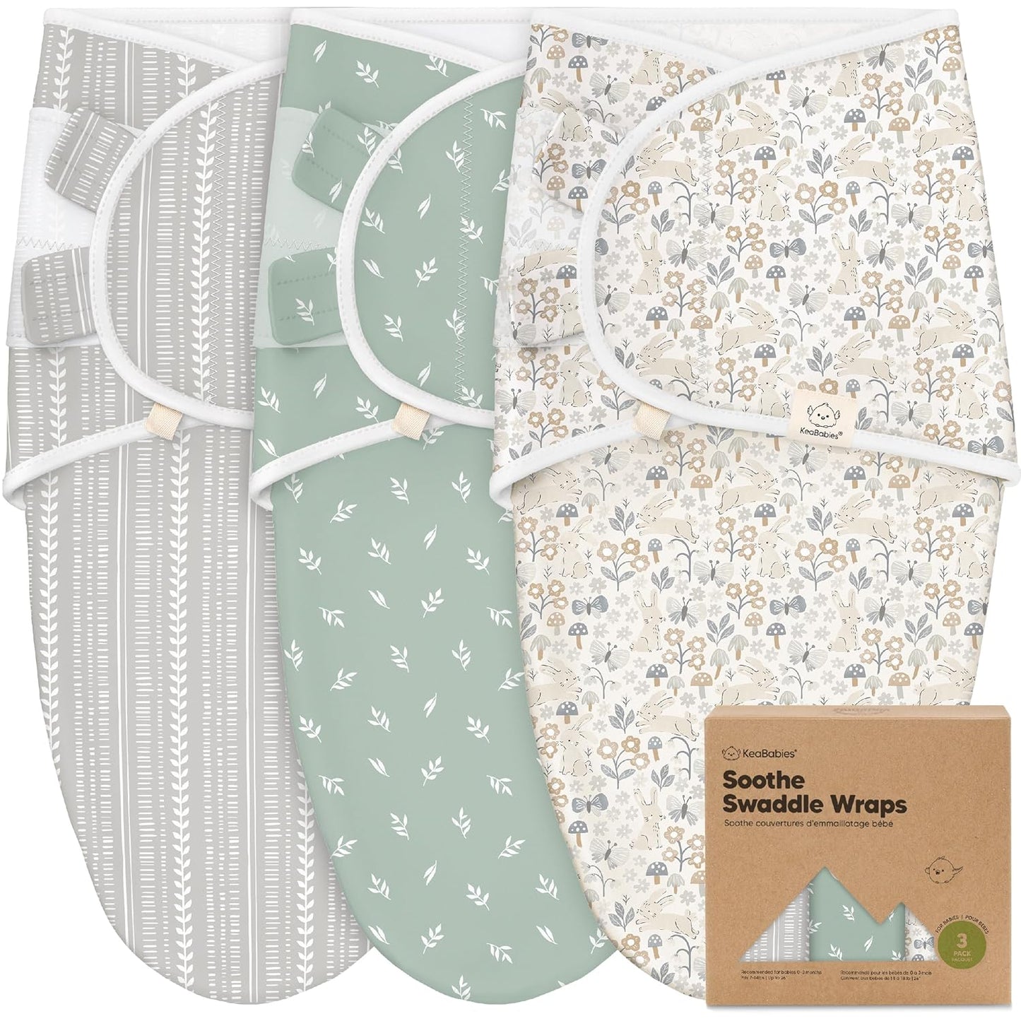 KeaBabies 3-Pack Organic Baby Swaddle Sleep Sacks - Swaddles for Newborns, Infant 0-3 Months, Baby Girls, Boys, Soft & Snug Newborn Sleep Sack, Nursery Swaddling Blankets (Prairie)