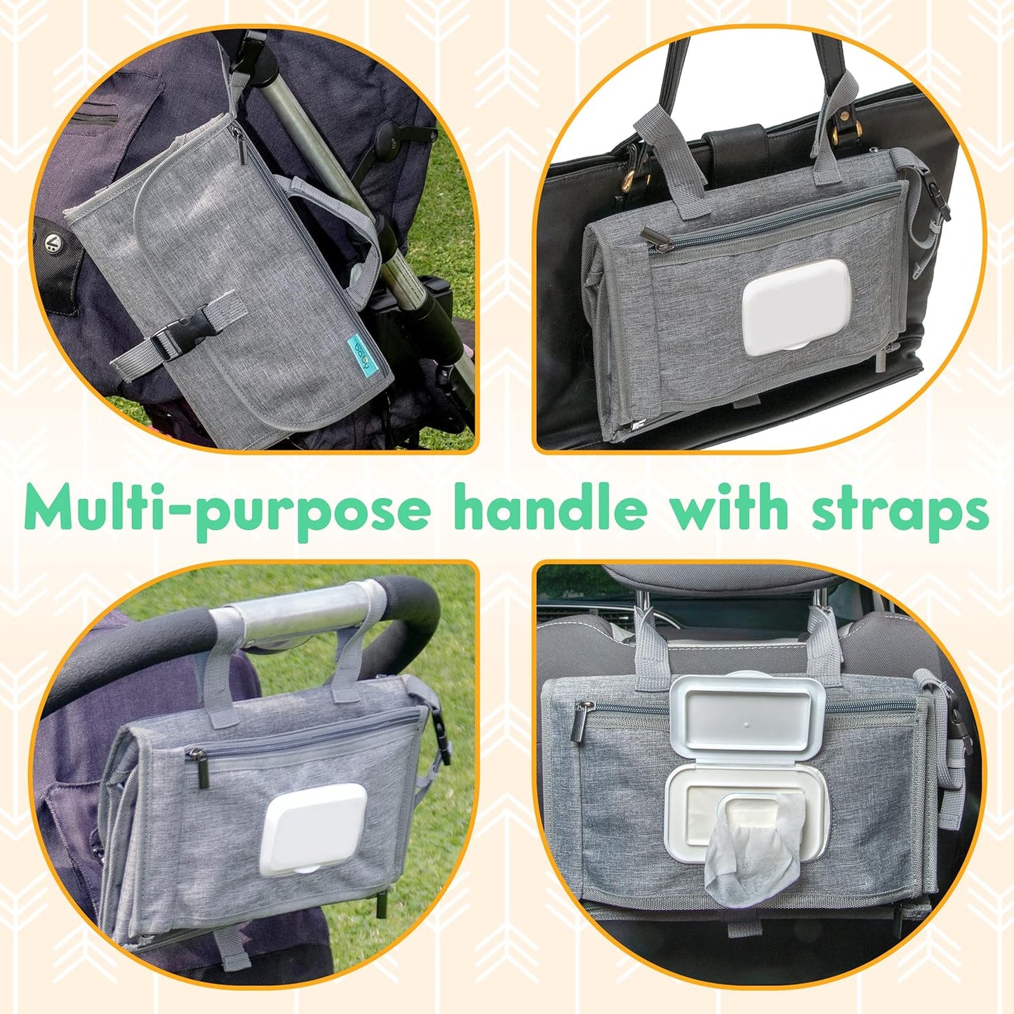 Kopi Baby Portable Diaper Changing Pad - Baby Diaper Changer Travel Bag with Wipes Pocket, Smart Design Portable Changing Mat, Infant Travel Station Kit, Gift for Newborn Girl & Boy - Grey, Premium