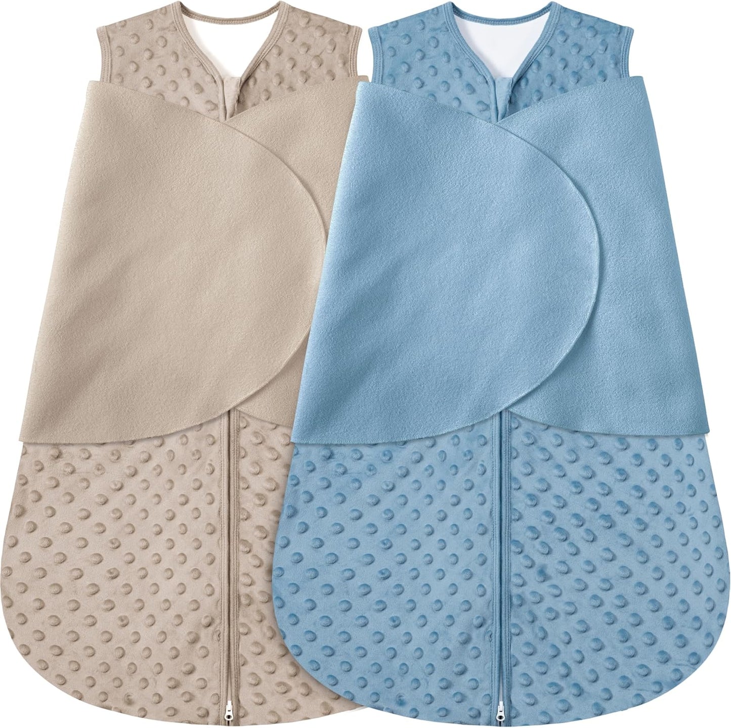 Fleece Newborn Sleep Sack Baby Swaddle,3-Way Adjustable Wearable Blanket,2 Pack Fleece Swaddling Sleeping Bag TOG 2.0， (Brown & Dark Green, 3-6 Months)