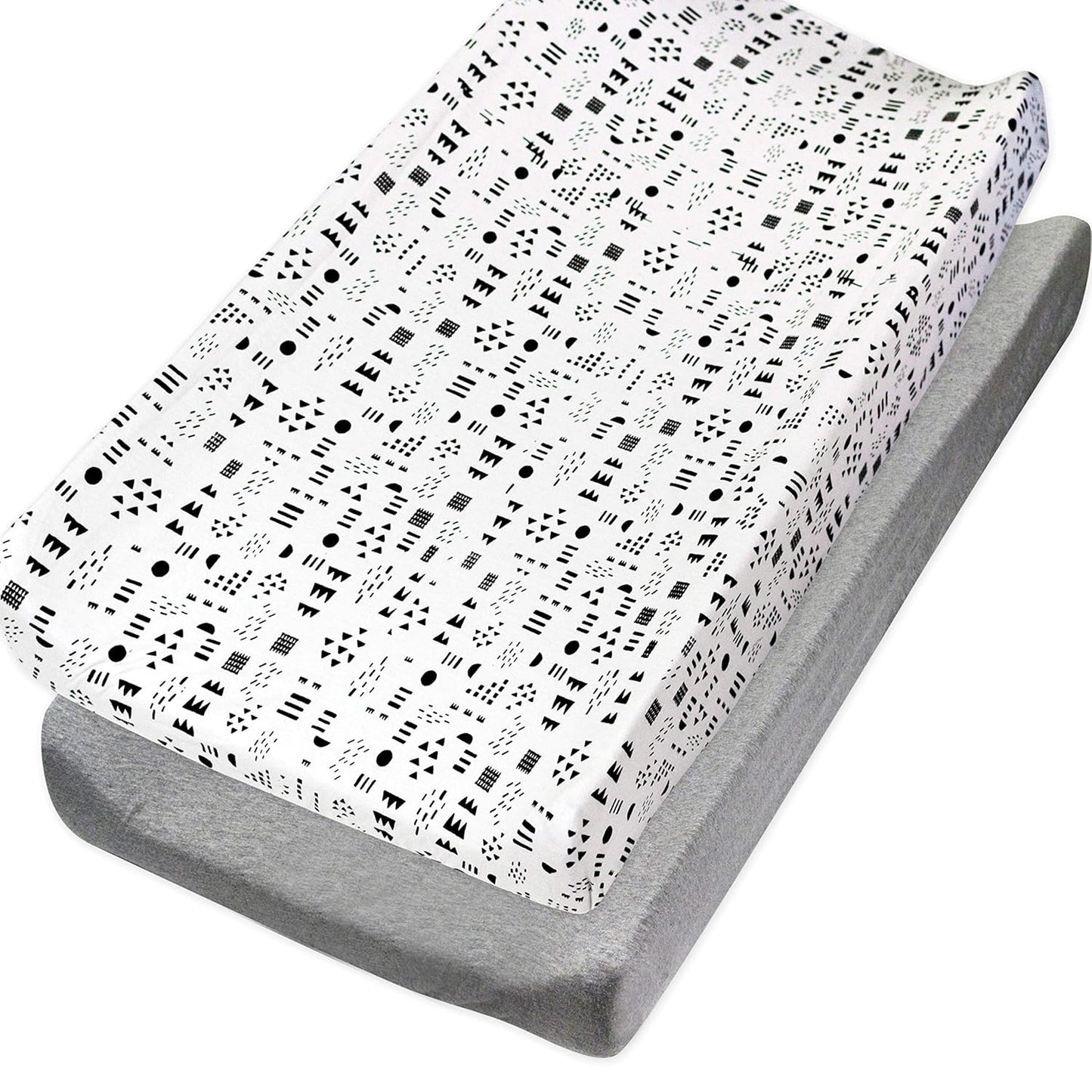 HonestBaby Organic Cotton Changing Pad Covers (Set of Two), Pattern Play/Heather Gray, One Size