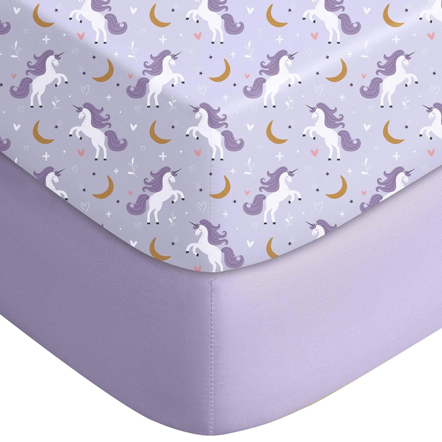 Yoofoss Baby Crib Sheets for Boys Girls, Fitted Crib Sheet 2 Pack for Standard Crib and Toddler Mattress, Super Soft Microfiber Baby Sheet 28x52x8in(Purple+Unicorn)