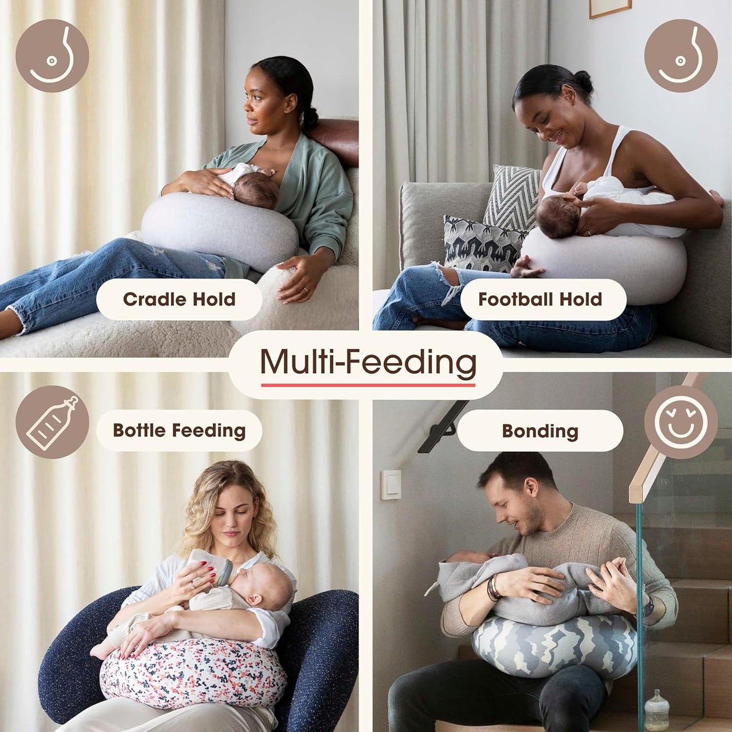 bbhugme Adjustable Nursing Pillow - Breastfeeding, Bottle Feeding, Baby Support - Adjustable Firmness and Fit - Washable Pillow Cover - Grey Melange…