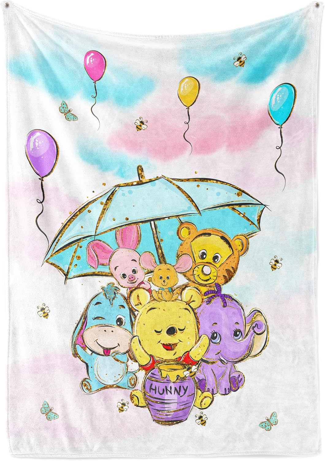 UNIQUE Blue Winnie Ultra Soft Fleece Baby Blanket 30x40in, Cute Winnie Baby Blanket, Gender Neutral
