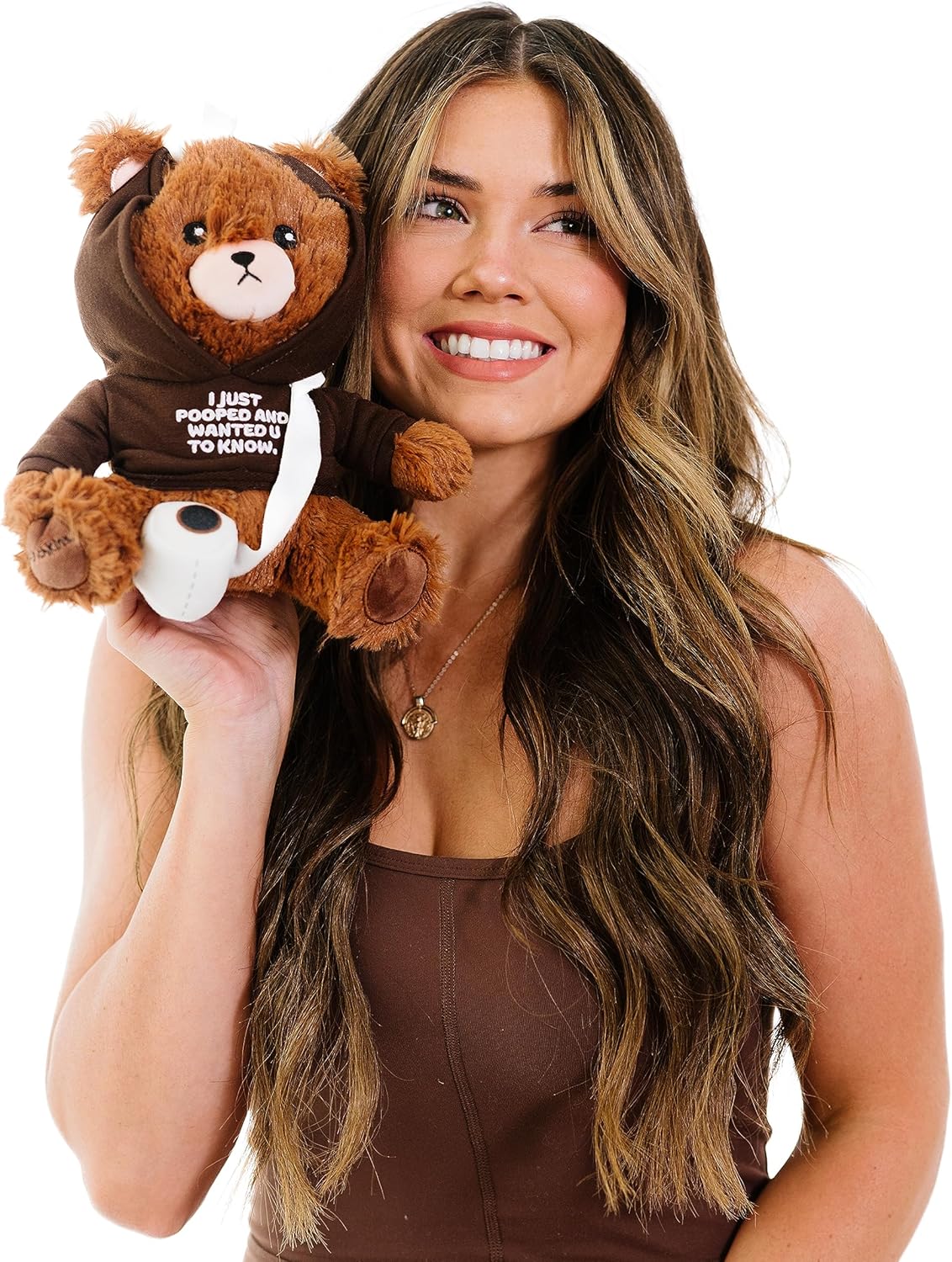 Just Pooped Unbearable Plushie, Comical Plush Teddy Bear Collectible, Funny Pun Meme Gag Gift, White Elephant, Stocking Stuffer,Emotional Support, Fun Desk Accessory, Weighted Base for Display