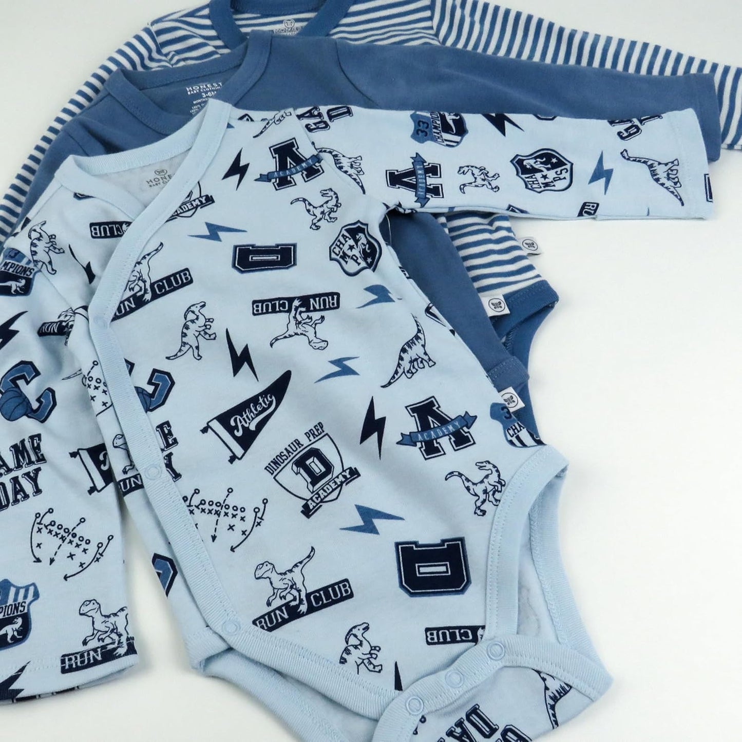 HonestBaby unisex-baby 3-pack Long Sleeve Side-snap Kimono Bodysuits Organic Cotton for Infant Baby Boys, Girls, Unisex