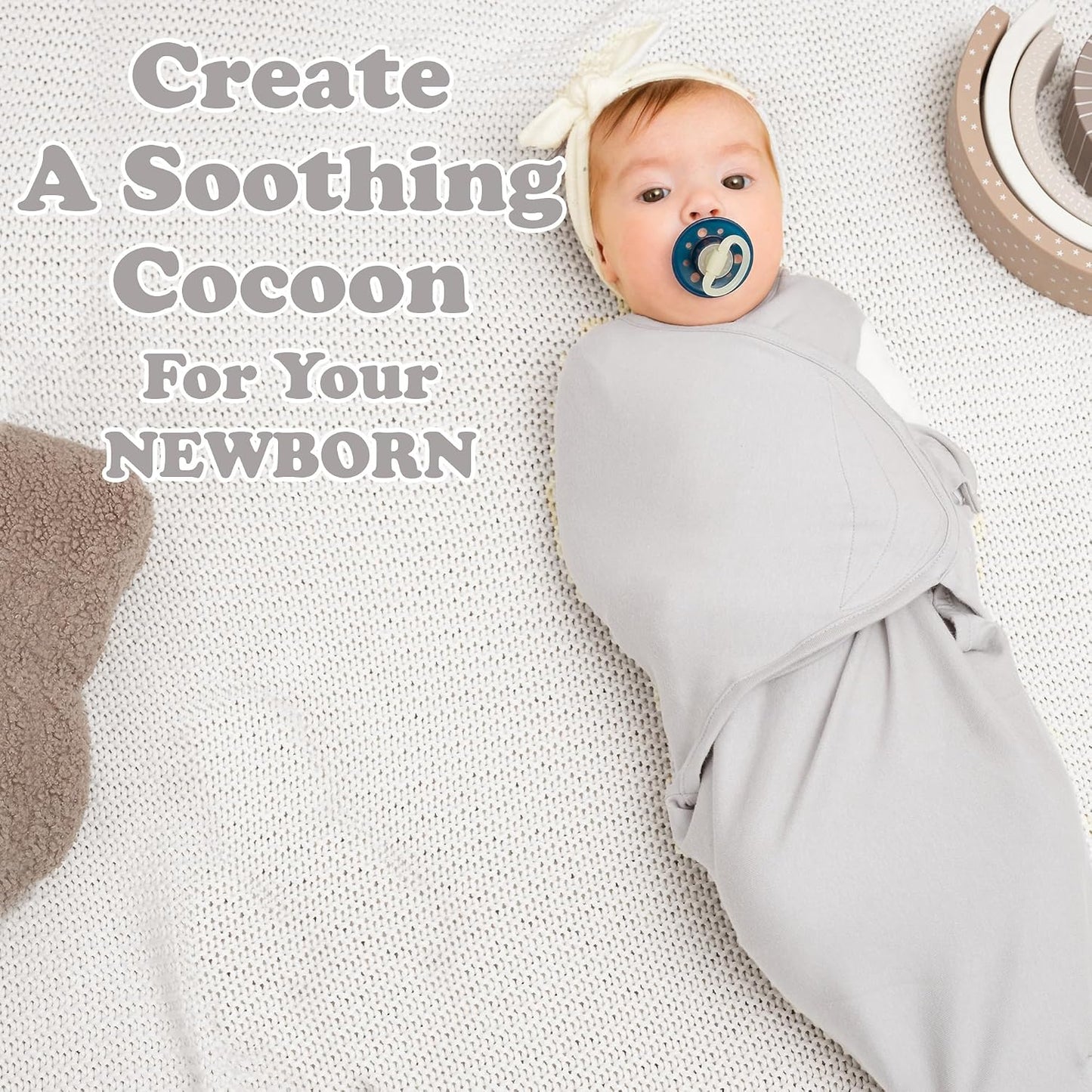 Bublo Baby Swaddles for Newborn Girls - 3 Pack Baby Swaddle Sleep Sacks - 3-6 Months - Pastel Grey-White Solid