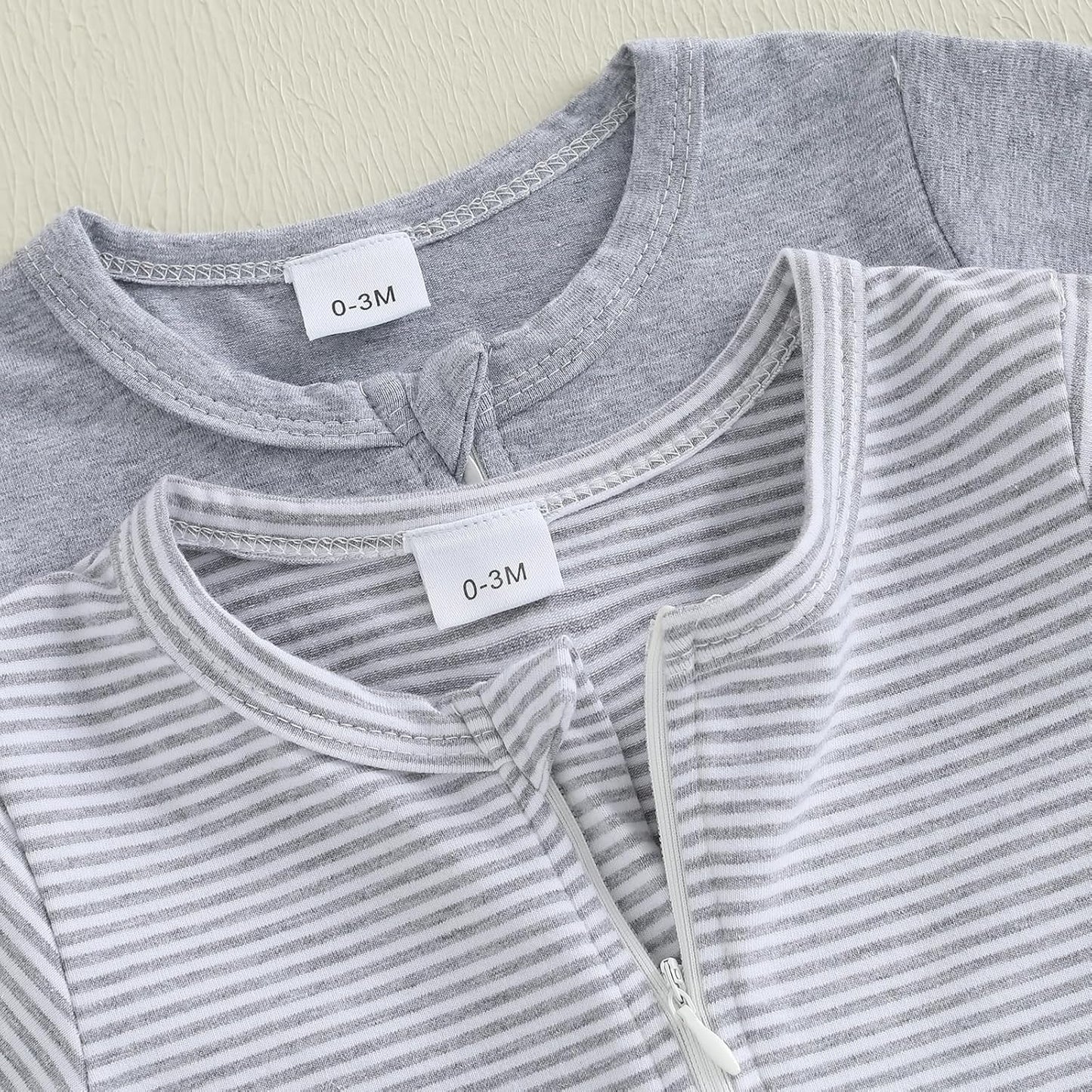 Merqwadd Baby Boy Girl 2 Pack Romper Short Sleeve Zipper Jumpsuit Plain Summer Clothes