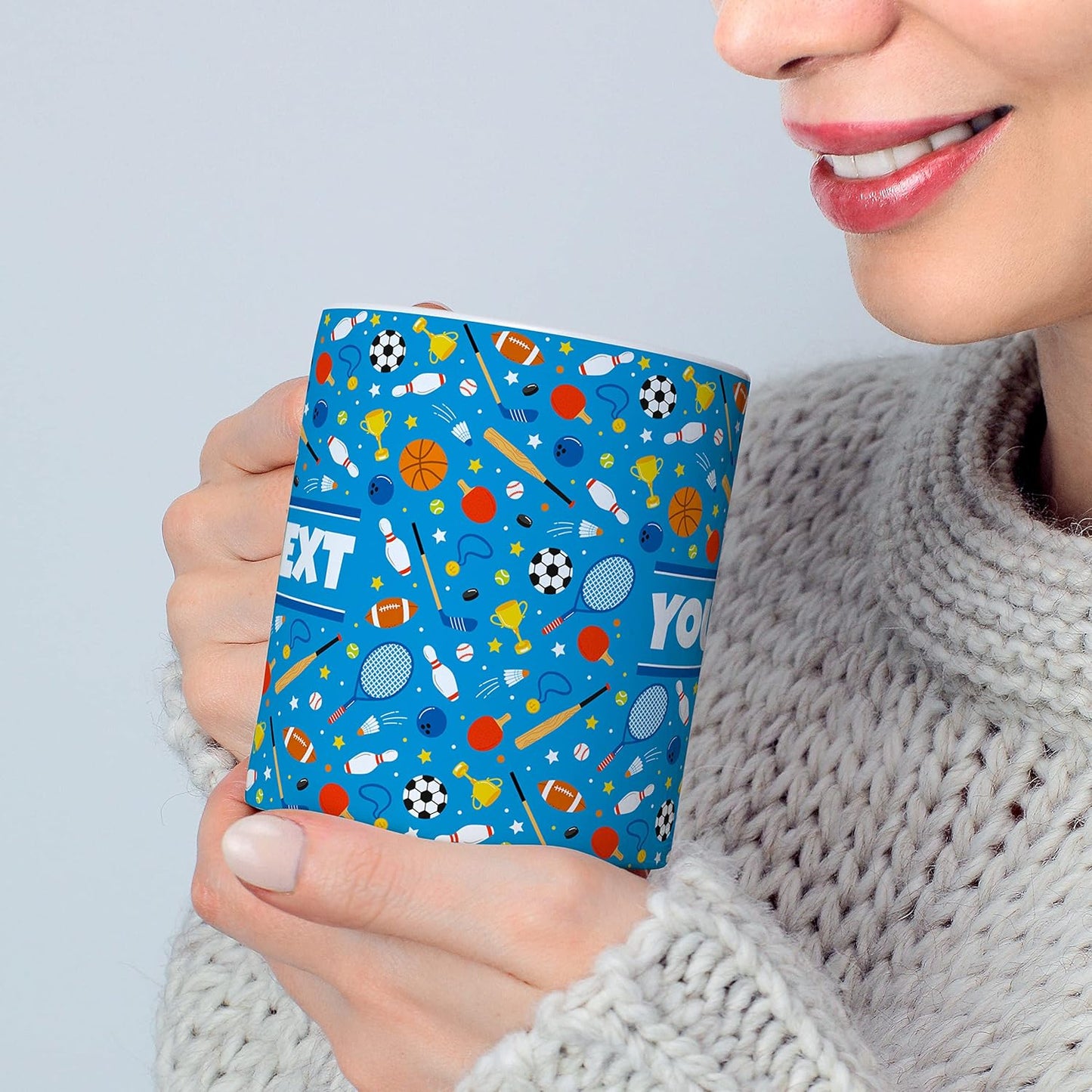 Personalized Mug for Kids - Sports - Custom Name/Text, Ceramic Hot Chocolate/Cocoa/Coffee Cup for Boys/Girls, Birthday/Christmas/Holiday Gift - 15 oz, Black Handle