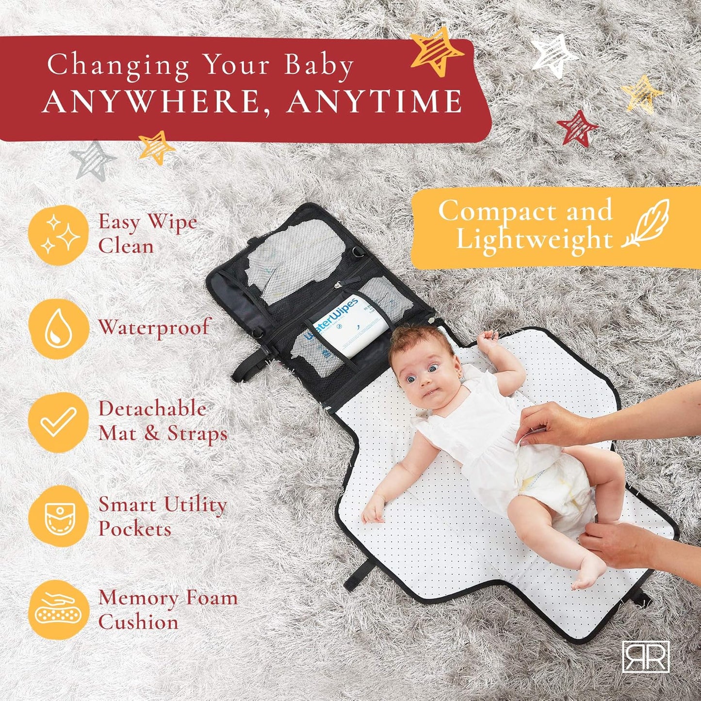 Portable Diaper Changing Pad Waterproof – B0NUS Insulated Baby Bottle Bag, 2-in-1 Diaper Clutch and Changing Mat, Wipe Clean Portable Changing Pad with Built-in Head Cushion (Black)