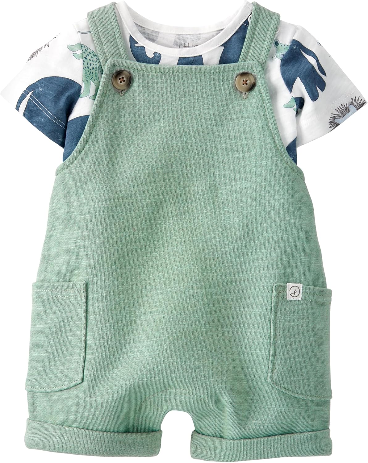 little planet by carter's unisex-baby 2-piece Organic Cotton Shortall Set, Green, 3M