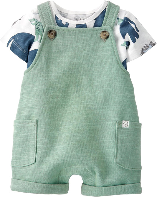 little planet by carter's unisex-baby 2-piece Organic Cotton Shortall Set, Green, 3M