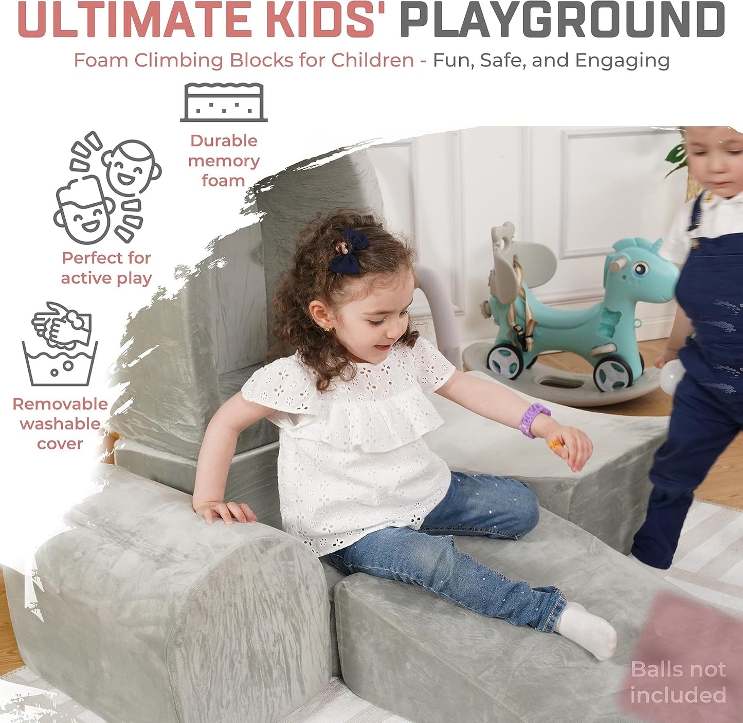 Foam Climbing Blocks for Toddlers 1-3 - Baby Climb and Crawl Activity Playset - Indoor Activity Play Structure for Toddlers - Foam Soft Play Set for Babies - Balls NOT Included - Gray