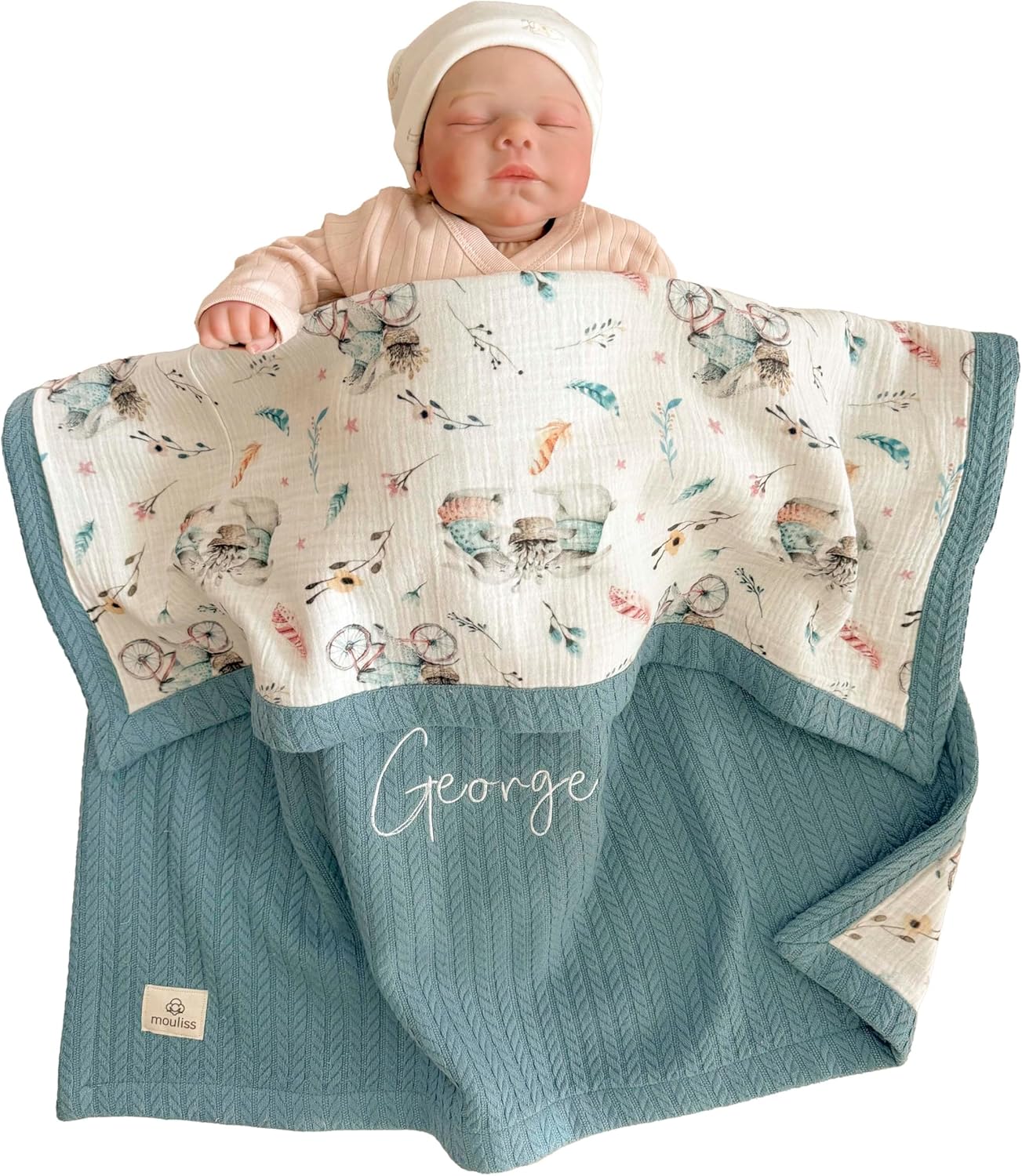 Personalized Baby Blanket with Name – Handmade 100% Organic Cotton Newborn Gift | Custom Knit Blanket for Boys, Girls, Kids & Baby Showers