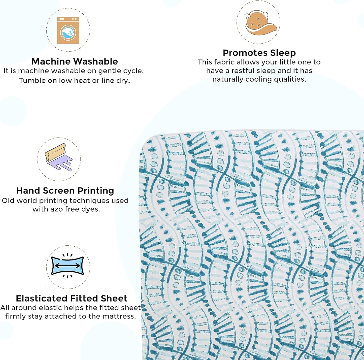 Crane Baby Soft Cotton Crib Mattress Sheet, Fitted Sheet for Cribs and Toddler Beds, Indigo Blue, 28”w x 52”h x 9”d