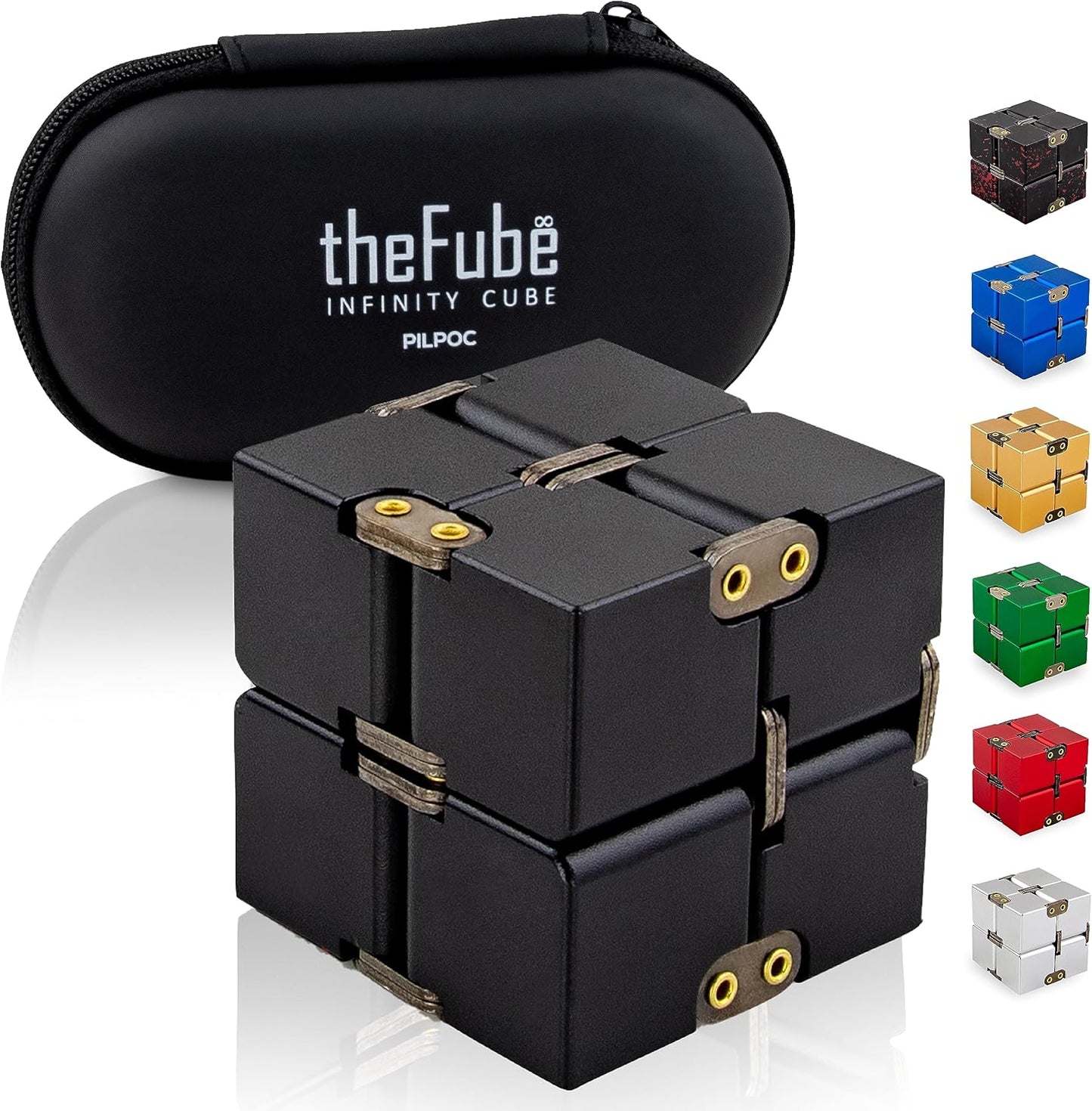 PILPOC theFube Infinity Cube Fidget Toy - Quality Aluminum Infinity Fidgeting Cube for Adults with Case, Sturdy, Heavy (Black)