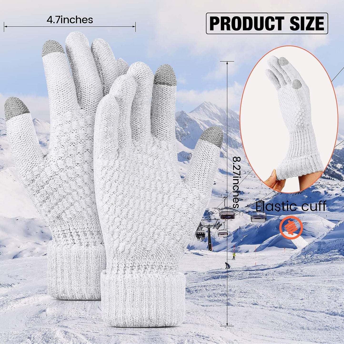Geyoga 2 Pairs Women's Winter Touch Screen Gloves Soft Warm Fleece Lined Knit Elastic Cuff Winter Texting Gloves