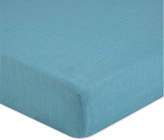 Crane Baby Soft Cotton Fitted Sheet for Cribs and Nurseries, Riverstone Blue, 28”w x 52”h x 9”d