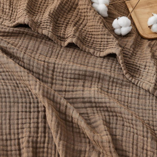 EMME Cotton Muslin Throw Blanket Couch Breathable Gauze Blanket Soft Lightweight Blankets Adults (Brown, 50"x60")