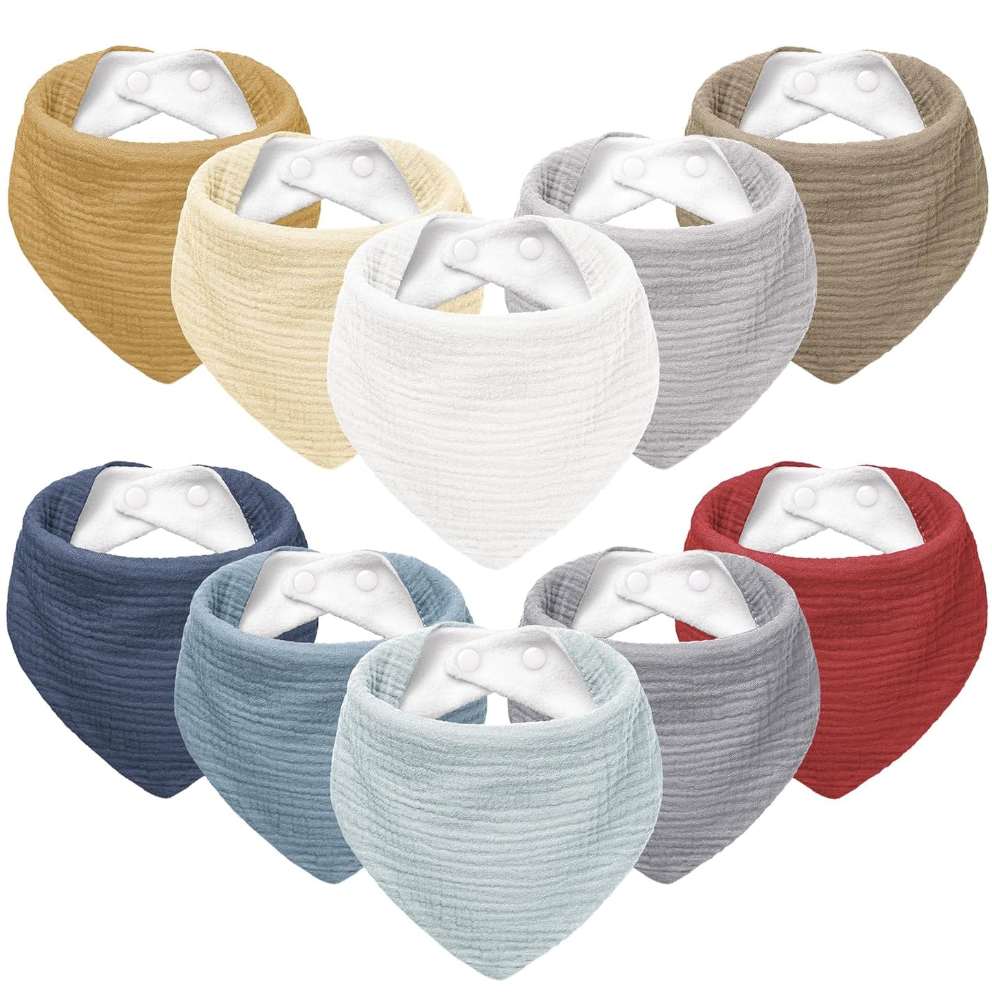Susurration Muslin Baby Bibs 10Pack Baby Bandana Drool Bibs Soft Adjustable Newborn Bibs for Unisex Baby Girls & Boys (Multicolored)