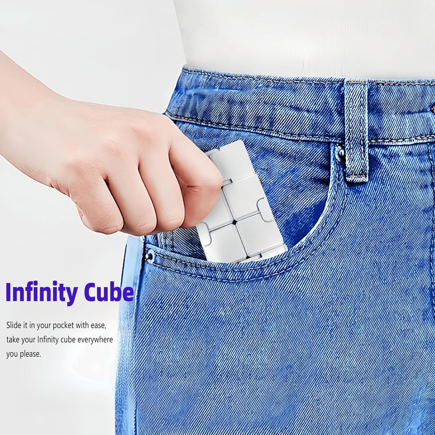 Metal Infinity Cube Fidget Toy - Aluminum Alloy Anti-Stress and Anxiety Finger Flip Cube for Adults, Men, and Women, Ideal Desk Toy for Work or Home - Infinity Cube Desk Toy (Silver)