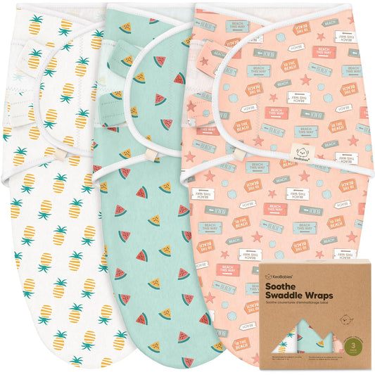 KeaBabies 3-Pack Organic Baby Swaddle Sleep Sacks - Swaddles for Newborns, Infant 0-3 Months, Baby Girls, Boys, Soft & Snug Newborn Sleep Sack, Nursery Swaddling Blankets (Beach Day)
