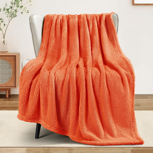 Exclusivo Mezcla Soft Fleece Throw Blanket for Couch, Super Soft Velvet Plush Bed Blanket, Fuzzy Cozy and Warm for All Seasons, 50x60 Inches, Burnt Orange