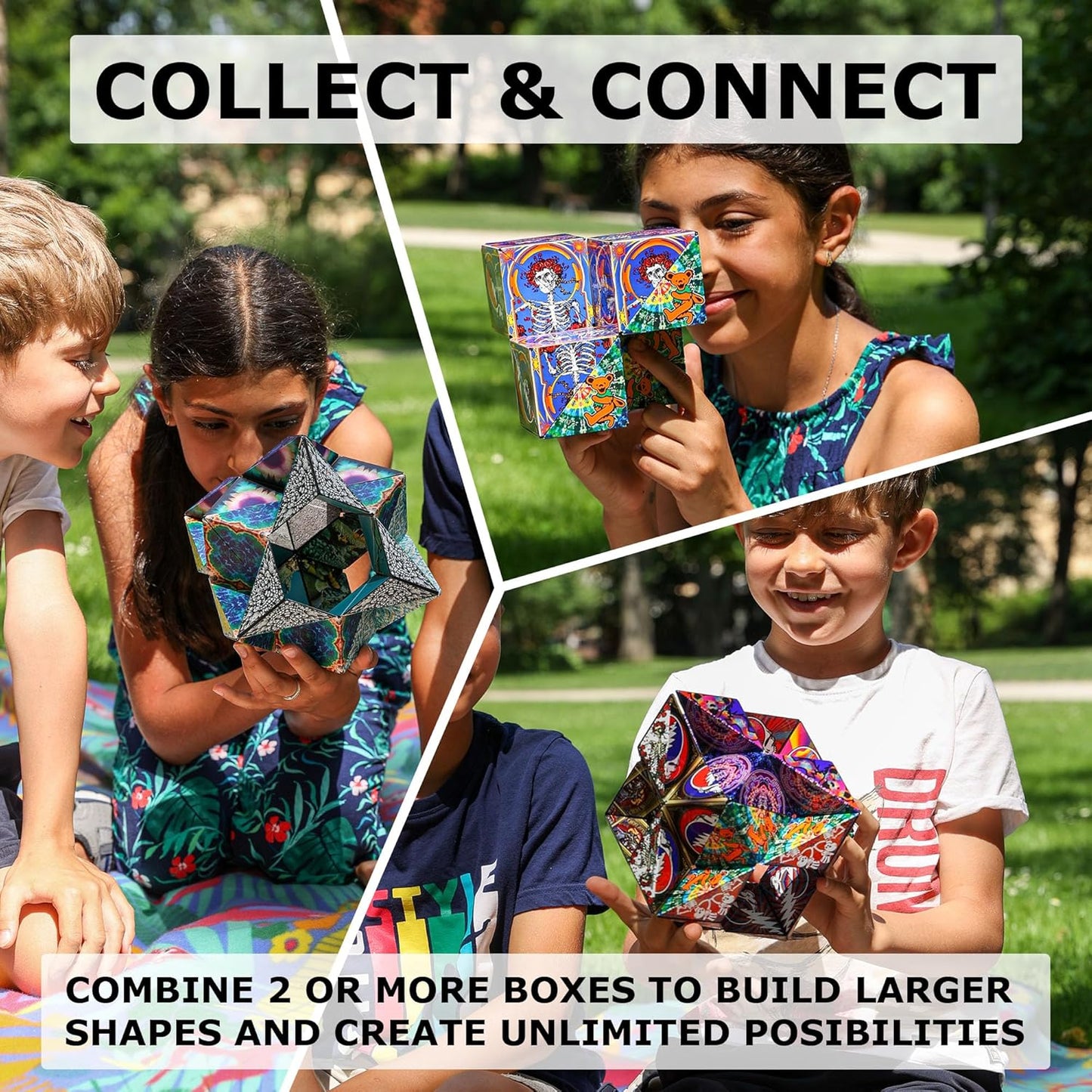 SHASHIBO Shape Shifting Box - Award-Winning, Patented Fidget Cube w/ 36 Rare Earth Magnets - Transforms Into Over 70 Shapes, Gift Box, Download Fun in Motion Toys Mobile App (Undersea, 4 pack)