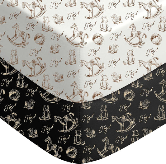 Yoofoss Baby Pack and Play Sheets 2 Pack for Boys and Girls - 38x26 Mini Crib Sheets Fitted Neutral Compatible with Graco Pack n Play Mattress,Ultra Soft Breathable Microfiber Rocking Horse