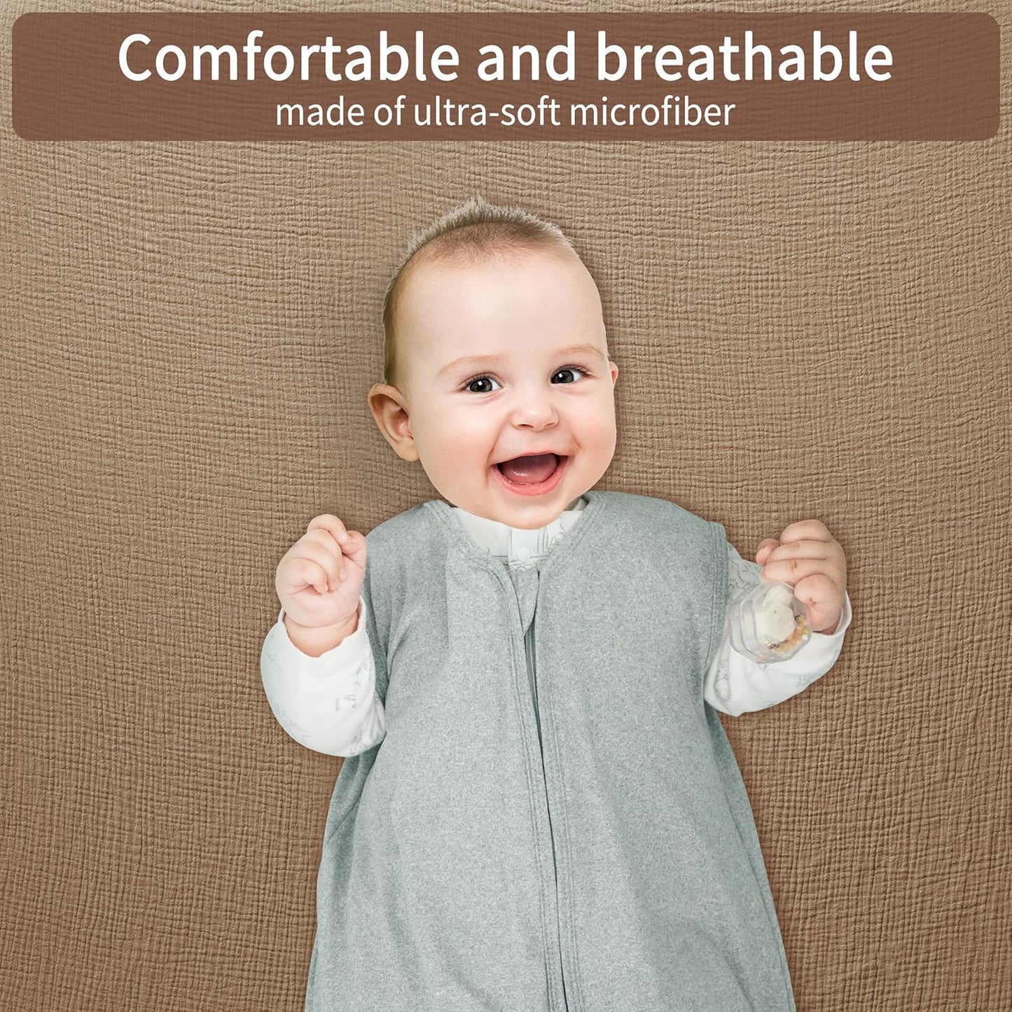 Muslin Crib Sheets for Boys Girls 100% Cotton Fitted Baby Crib Sheet 2 Pack Soft and Breathable for Standard Crib Mattress & Toddler Mattress 52x28in (Beige & Coffee)