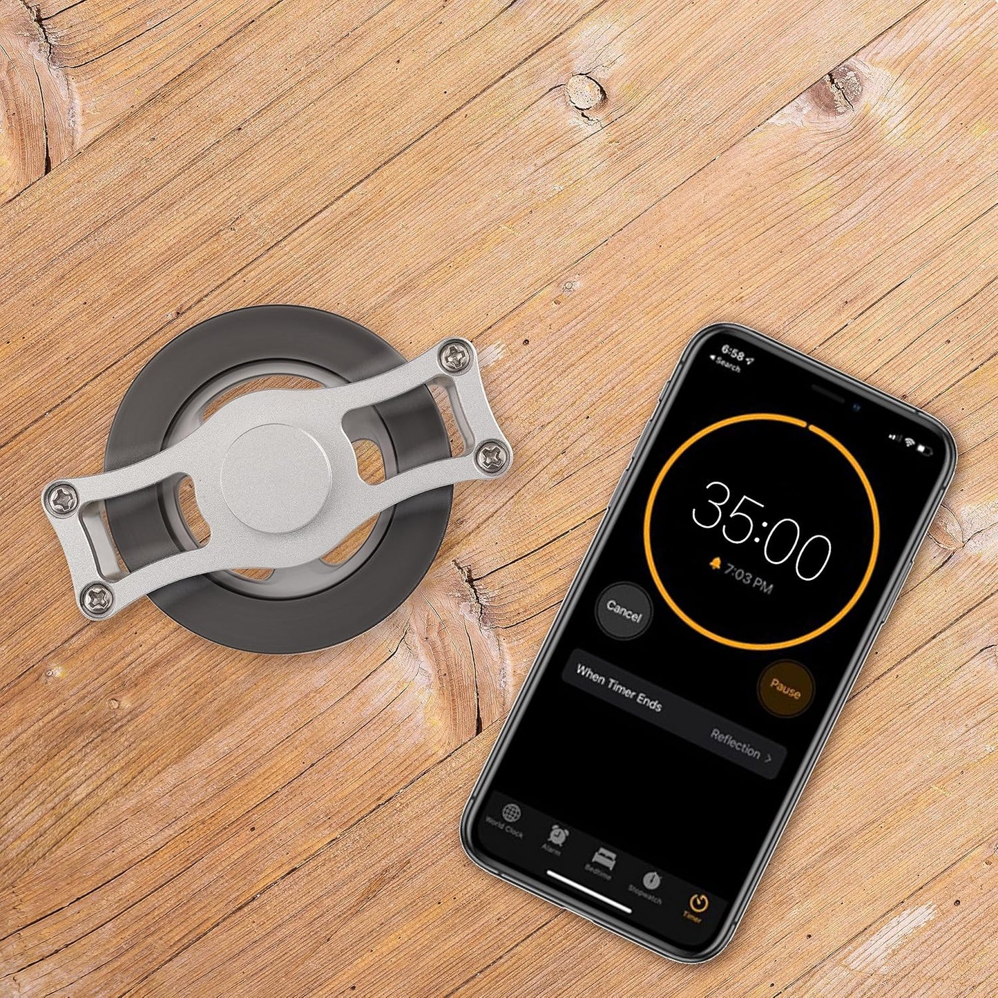 Brass Kinetic Spinning Top, Desk Fidget Toy for Adults, Stress Relief Toy for Office, Gray