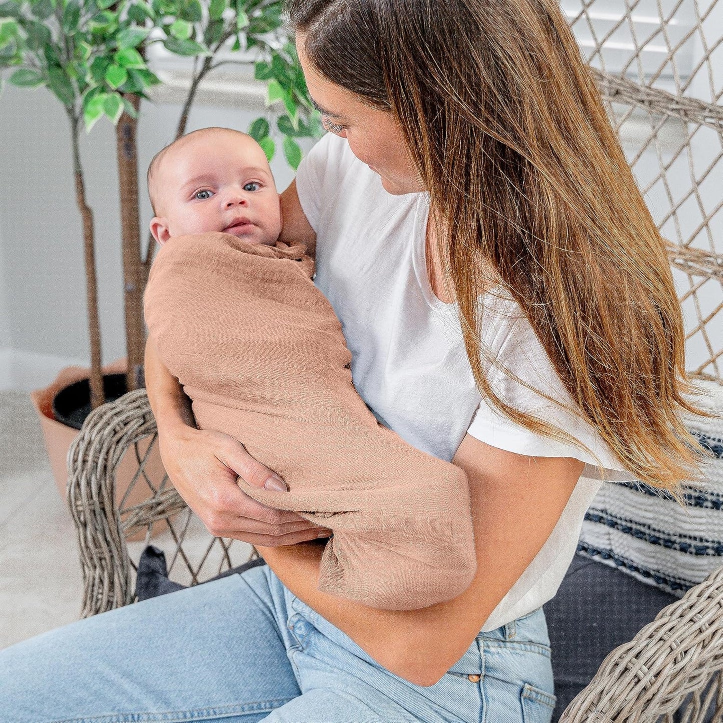 Comfy Cubs Muslin Swaddle Blankets Pack of 1 - 47 x 47 Inch Soft Cotton Baby Blanket Set, Large Multipurpose Wraps for Newborns - Self-Soothing Swaddles for Newborns - Cedar